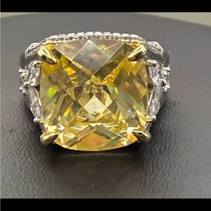 Sterling Silver 925 Large Cushion Cut Citrine Ring Size 7.75 Statement 17g